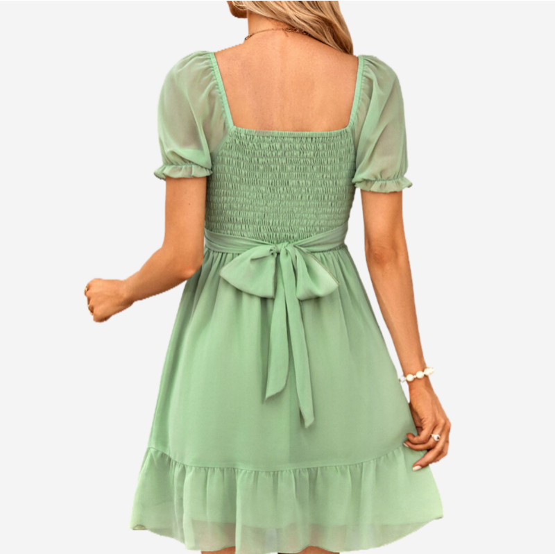 Green Holiday Dresses Puffed Short Sleeve