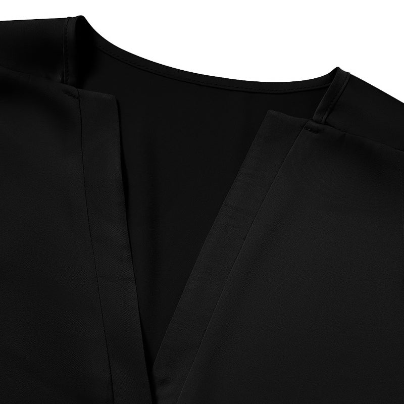 Black Satin Blouse Flare Elbow Sleeve