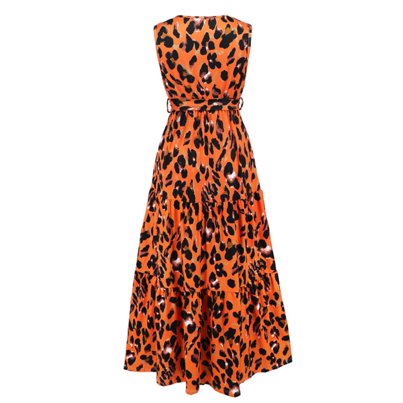 Leopard Print Dress with V Neck Sleeveless