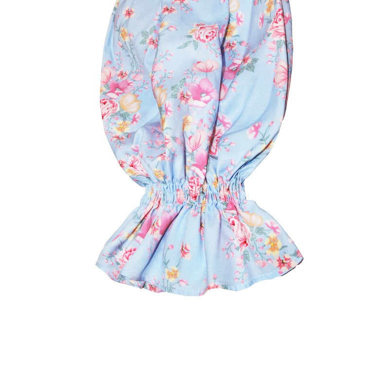 Puff Sleeve Crop Top in Sky Blue Floral