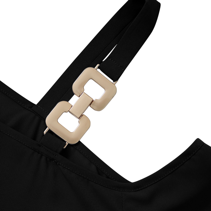 One Shoulder Blouse Elbow Sleeve Black Blouse