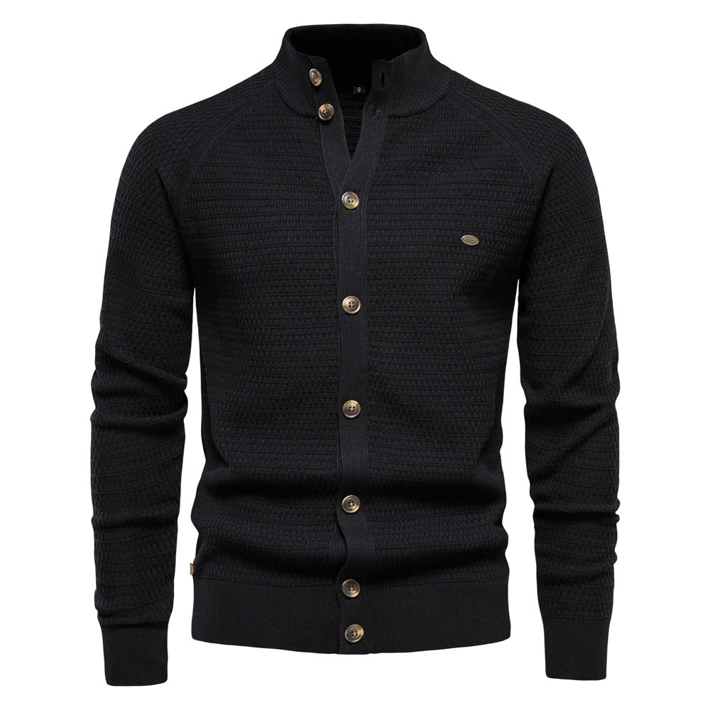 Men's Casual Knit Cardigan Stand Collar Sweater Button Down