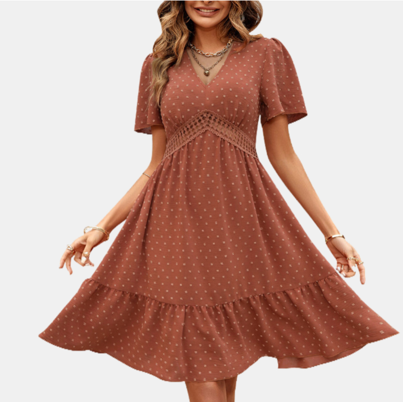 Elegant Brunch Dresses with Short Sleeve and V Neck