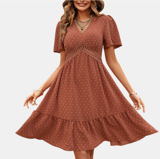 Elegant Brunch Dresses with Short Sleeve and V Neck