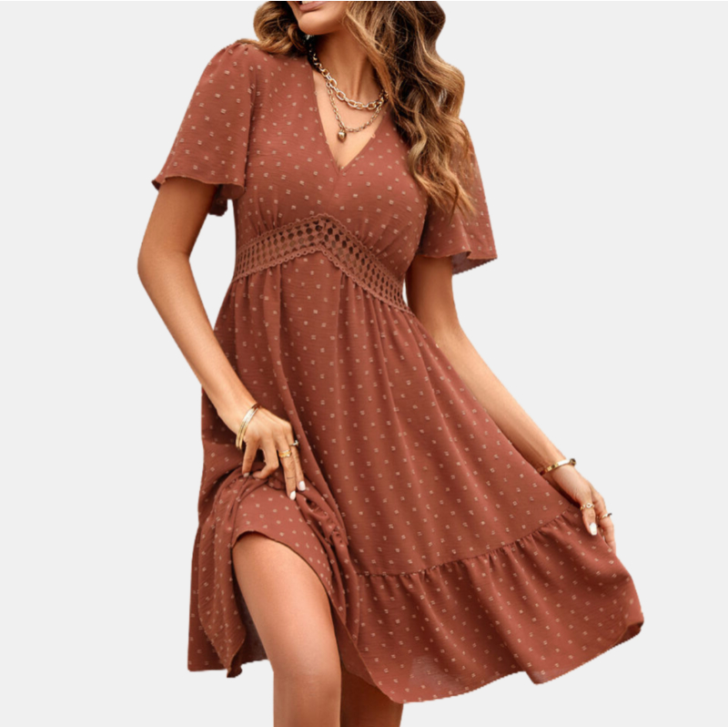 Elegant Brunch Dresses with Short Sleeve and V Neck