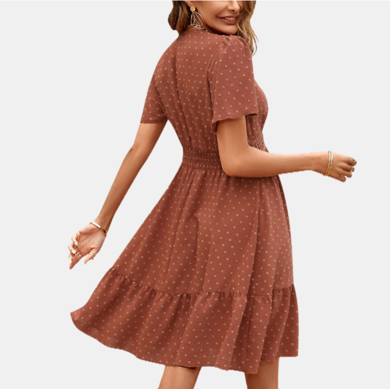 Elegant Brunch Dresses with Short Sleeve and V Neck