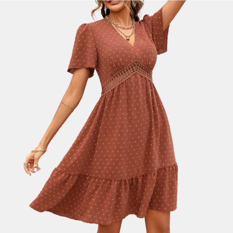 Elegant Brunch Dresses with Short Sleeve and V Neck