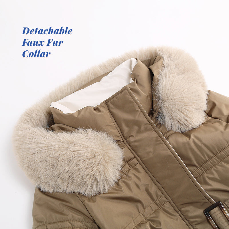 Womens Winter Coats Padding Jacket with Faux Fur Collar in L.Blue