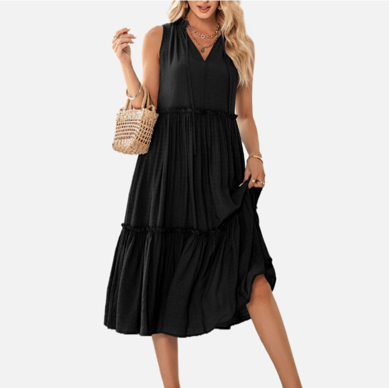 Smocked Maxi Dress in Black Sleeveless