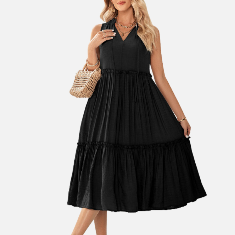 Smocked Maxi Dress in Black Sleeveless