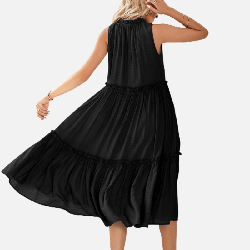 Smocked Maxi Dress in Black Sleeveless