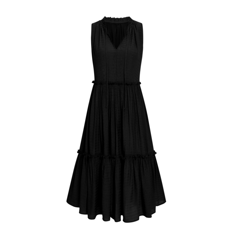 Smocked Maxi Dress in Black Sleeveless