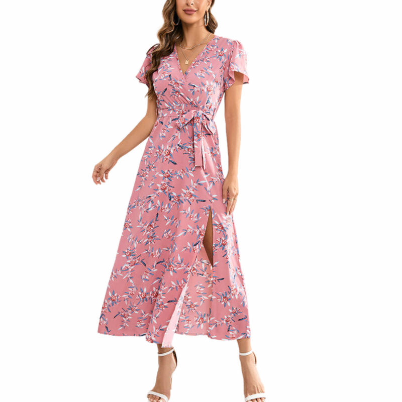 Pink Floral Wrap Dress