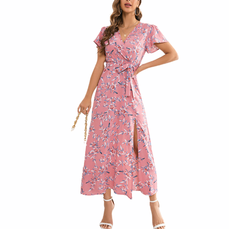 Pink Floral Wrap Dress