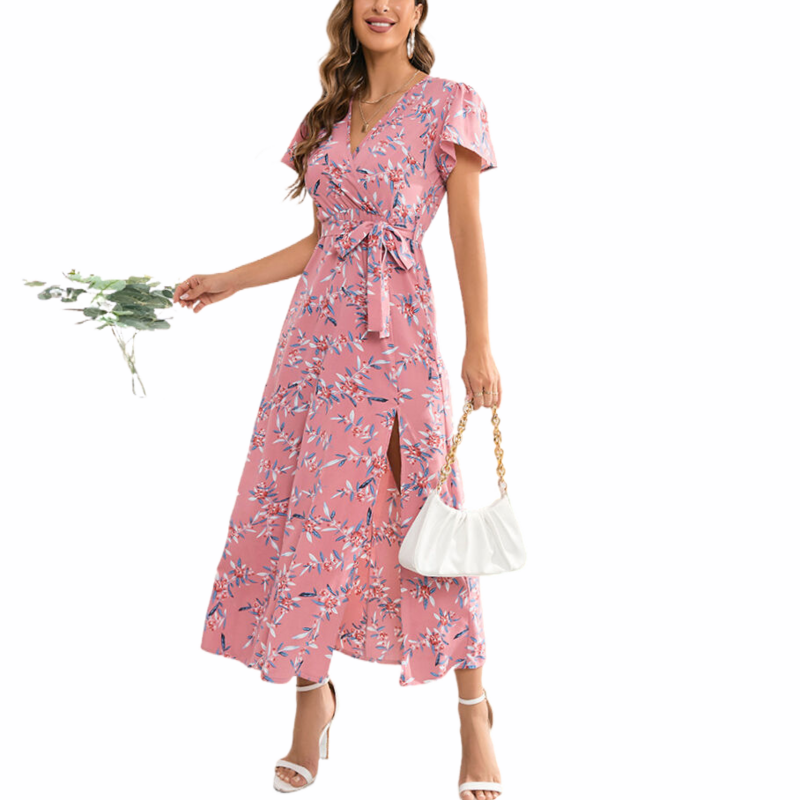 Pink Floral Wrap Dress