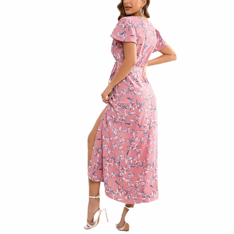Pink Floral Wrap Dress