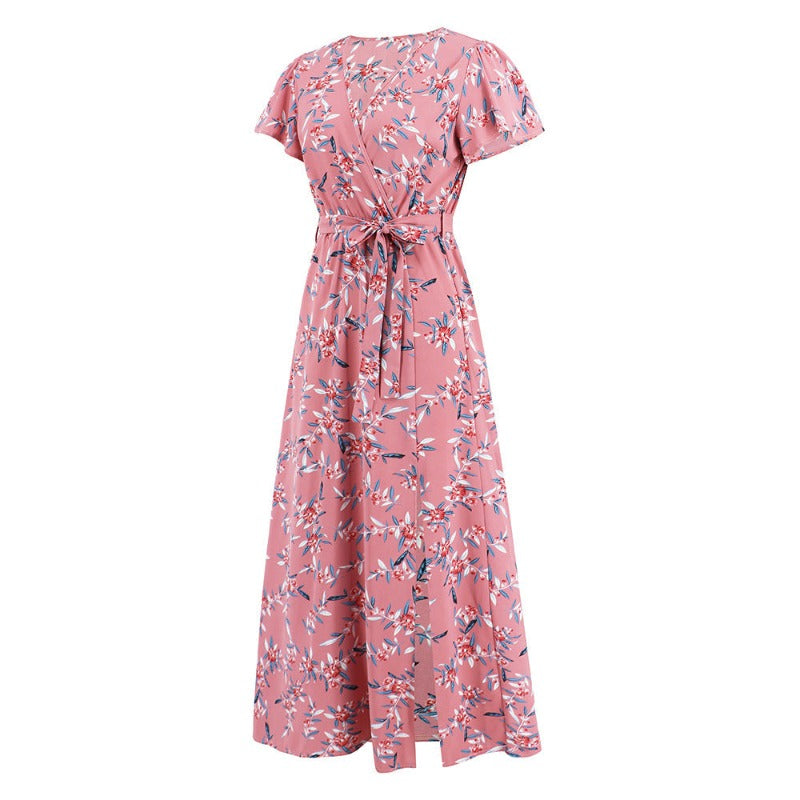 Pink Floral Wrap Dress