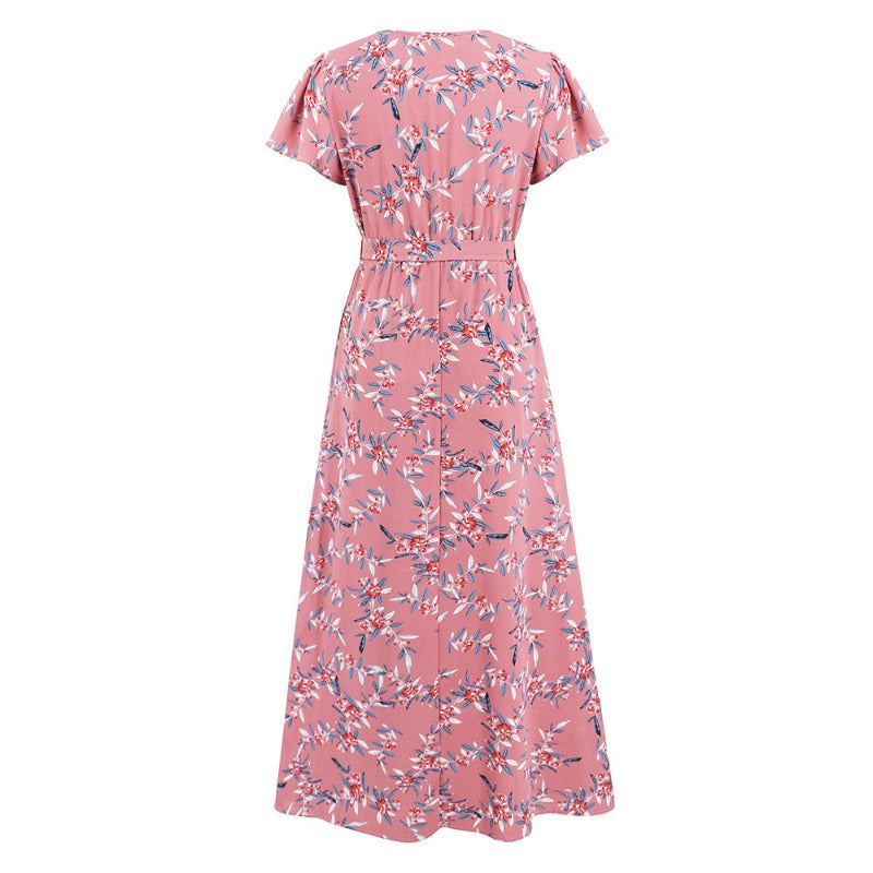 Pink Floral Wrap Dress