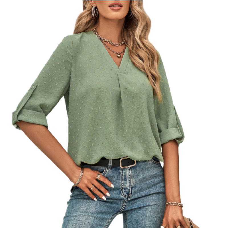 3 4 Sleeve Blouse V Neck