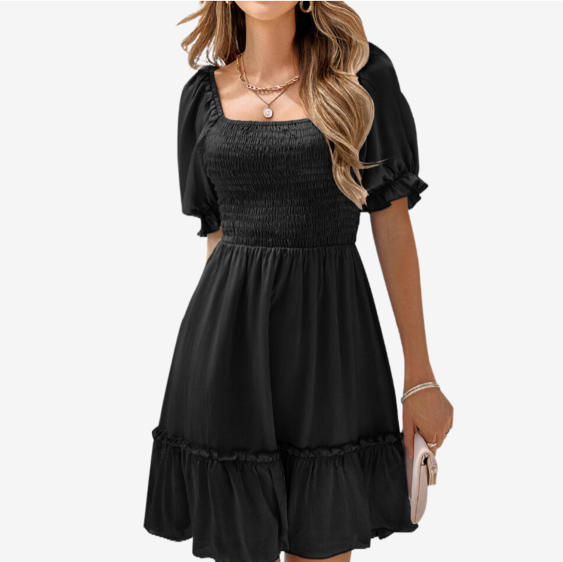 Black Homecoming Dresses with Short Puffed Sleeves REENOVY Black Homecoming Dresses with Short Puffed Sleeves REENOVY