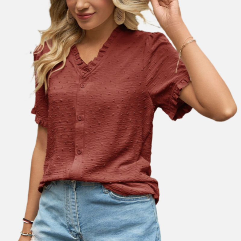 Chiffon Blouse Red Ruffled Sleeve Shirts
