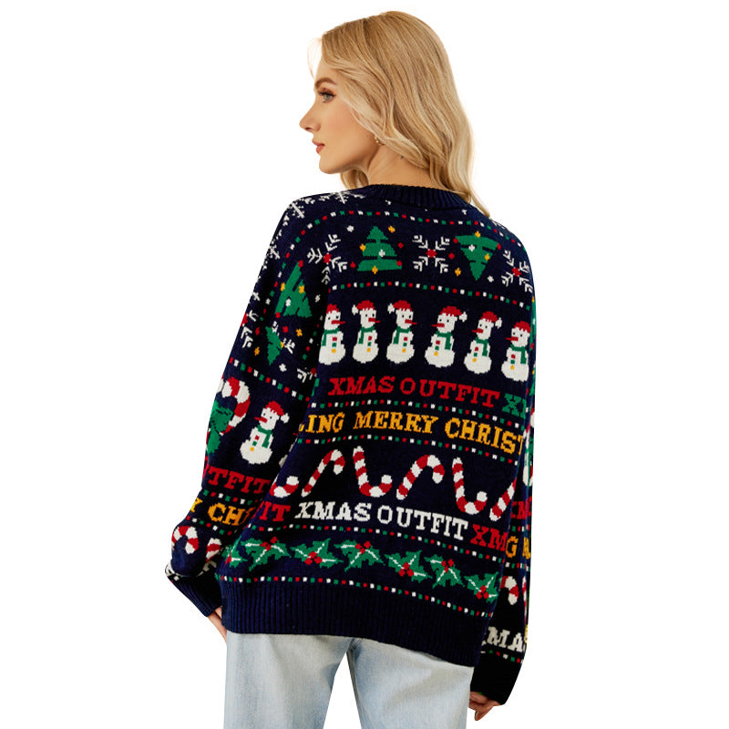 Ugly Christmas Sweater Oversized Long Sleeve Christmas Tree Print with Sequins