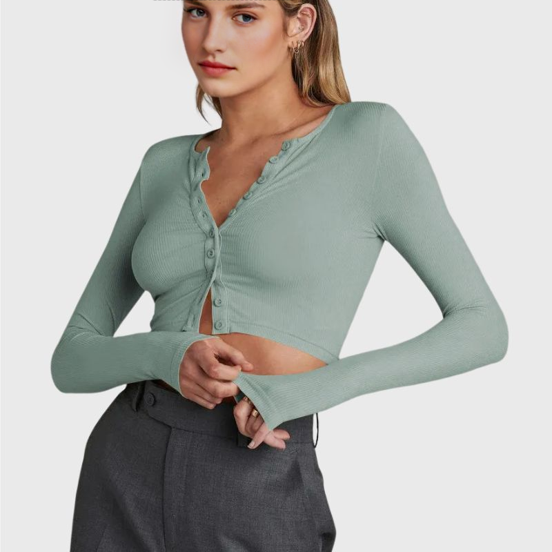 V Neck Crop Top Shirt Button Up