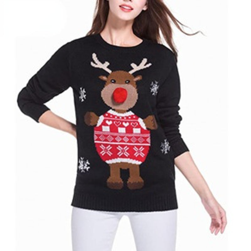 Ugly Christmas Sweater Long Sleeve Pullover Elk Deer Print