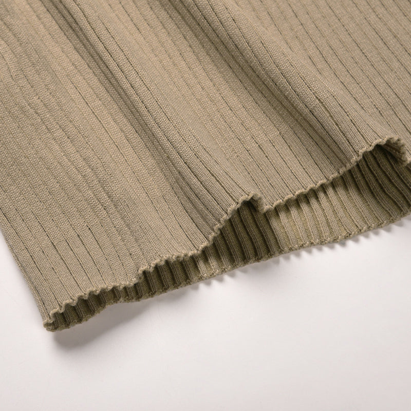 Kakhi Ribbed Knit Dress V Neck Button Down Elegant Midi Dress