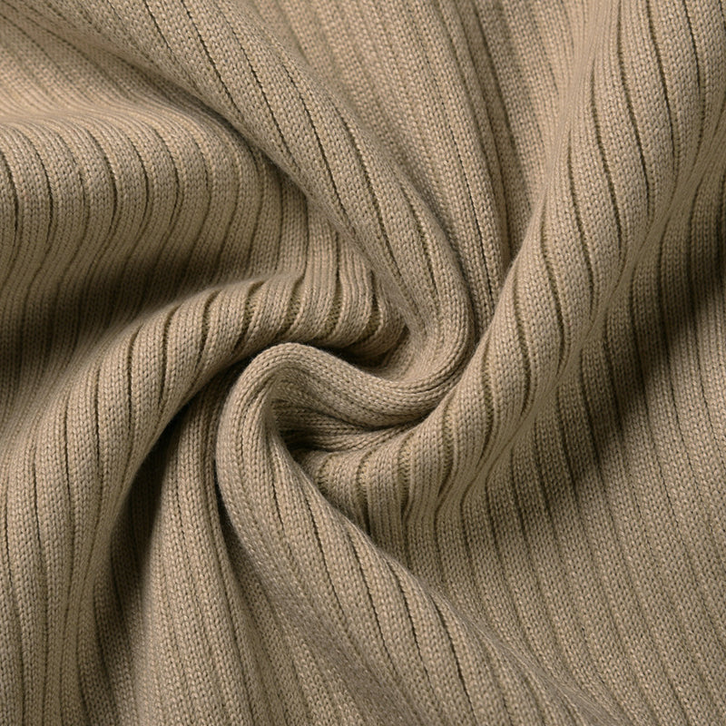 Kakhi Ribbed Knit Dress V Neck Button Down Elegant Midi Dress