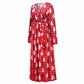Christmas Dresses for Women Long Sleeve V-neck Long Waist Tie Dress Tree Print 