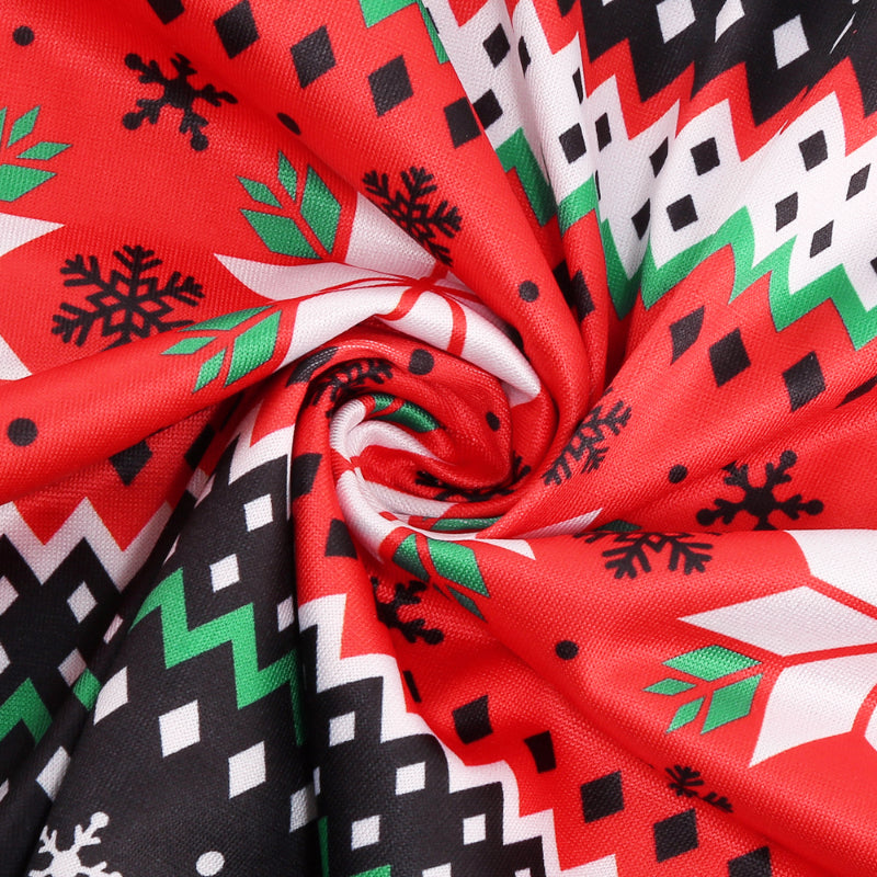 Christmas Dresses for Women Long Sleeve V-neck Long Waist Tie Dress Snow Print