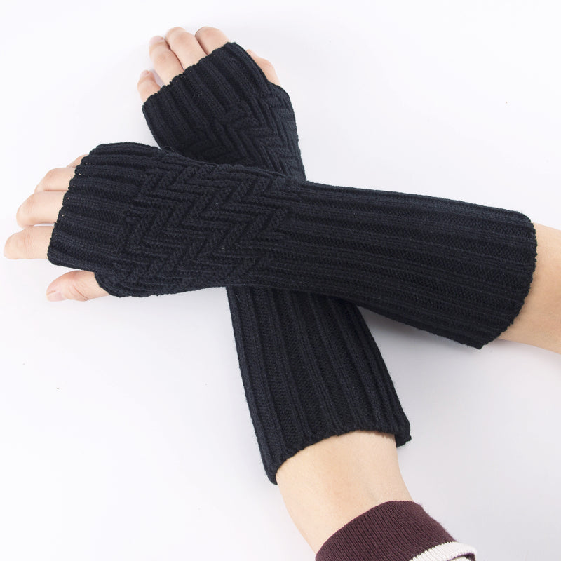 Black Long Fingerless Gloves Fashion Aztec Crochet Pattern