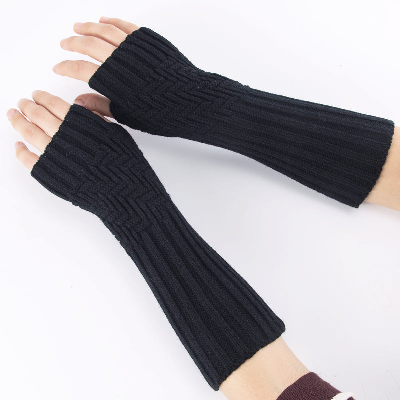 Black Long Fingerless Gloves Fashion Aztec Crochet Pattern