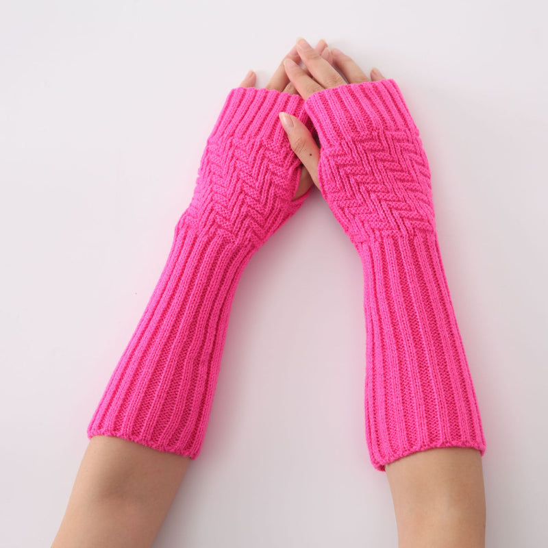 Hot Pink Long Fingerless Gloves Fashion