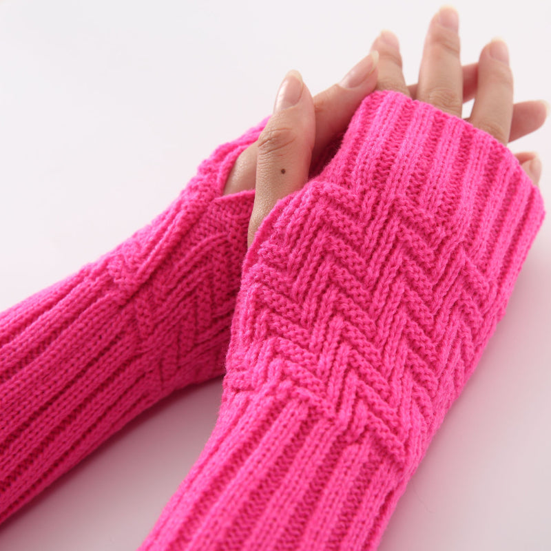 Hot Pink Long Fingerless Gloves Fashion