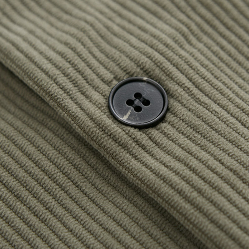Men's Long Sleeve Vintage Corduroy Shirt Jacket Button Down in Kakhi
