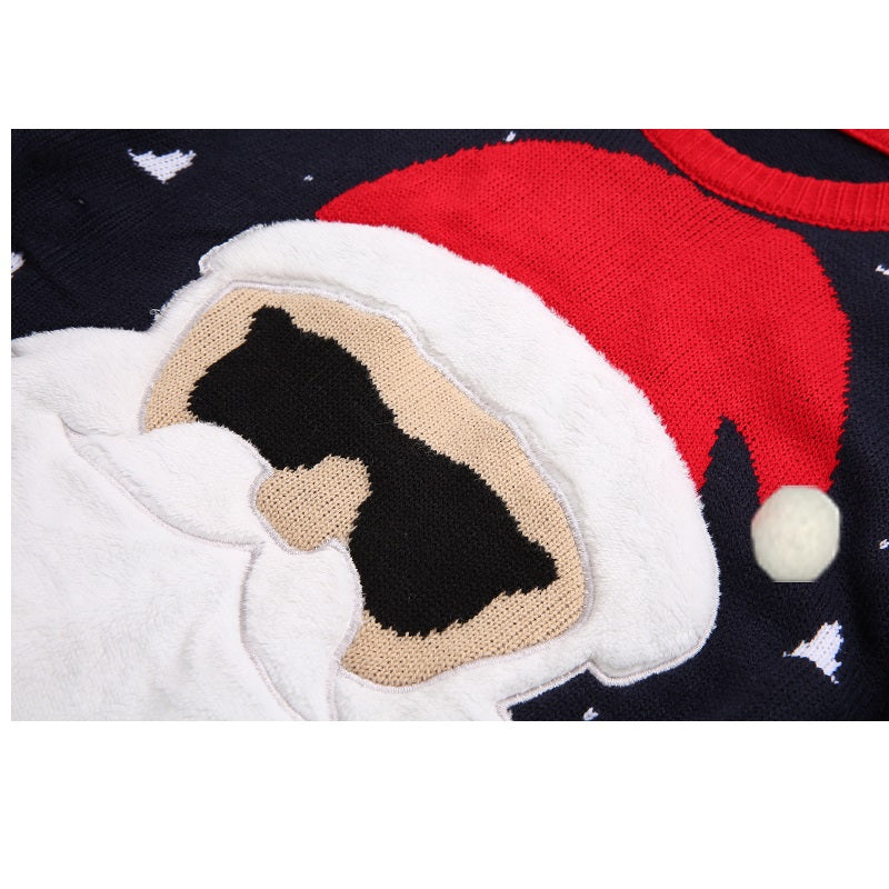 Ugly Christmas Sweater Santa Print Xmas Holiday Party Knitted Pullover