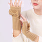 Long Fingerless Gloves Womens with Bow in Kakhi