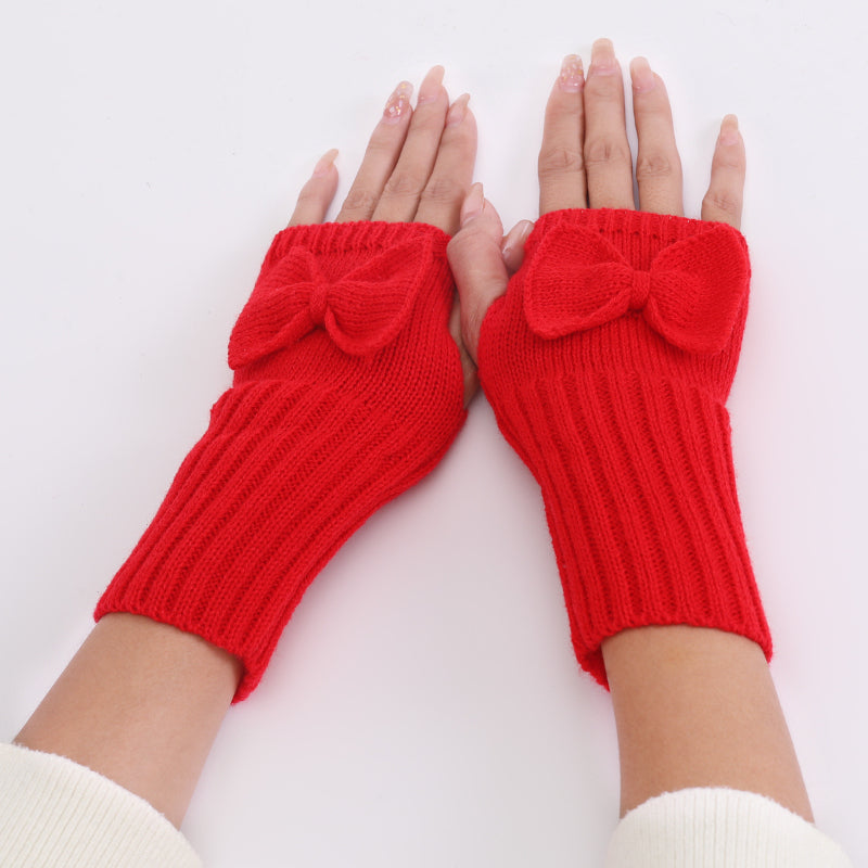 Long Fingerless Gloves with Bow in RED