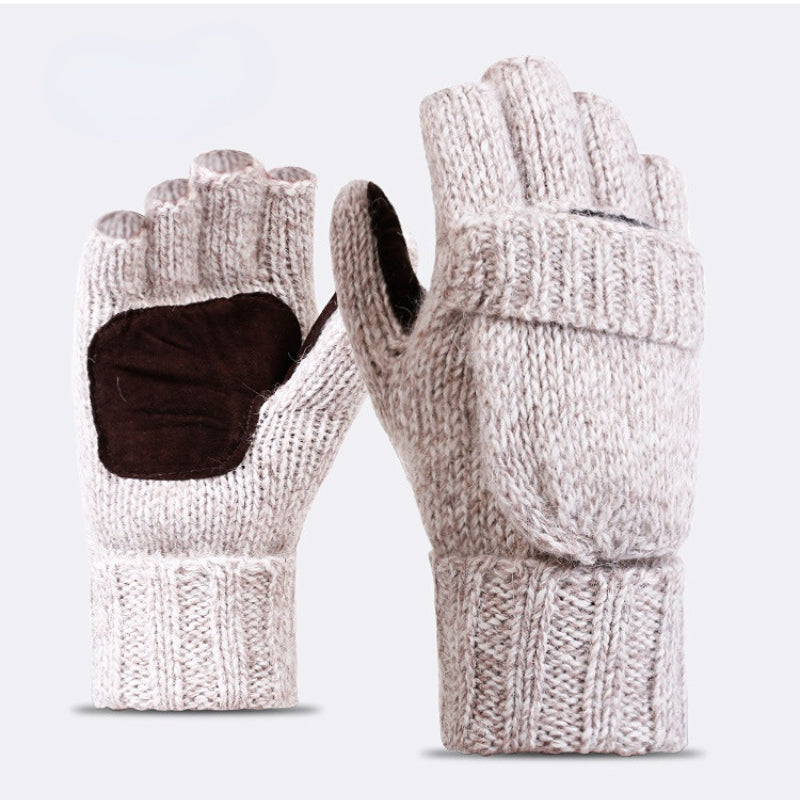 Wool Fingerless Gloves with Flap Unisex for Driving, Typing, Biker