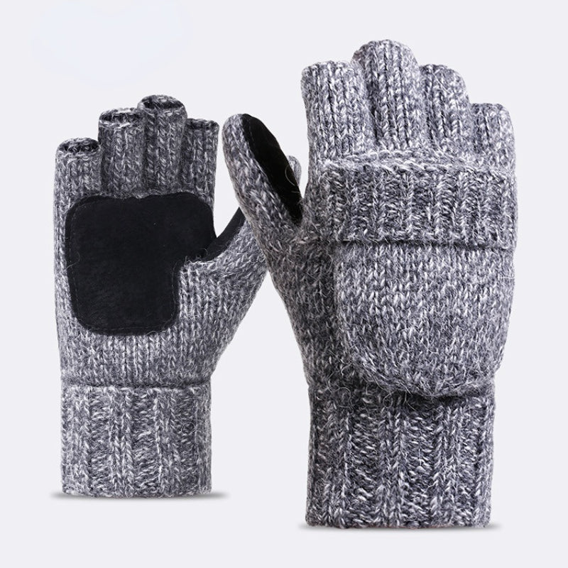 Wool Fingerless Gloves with Flap Unisex Biker Gloves