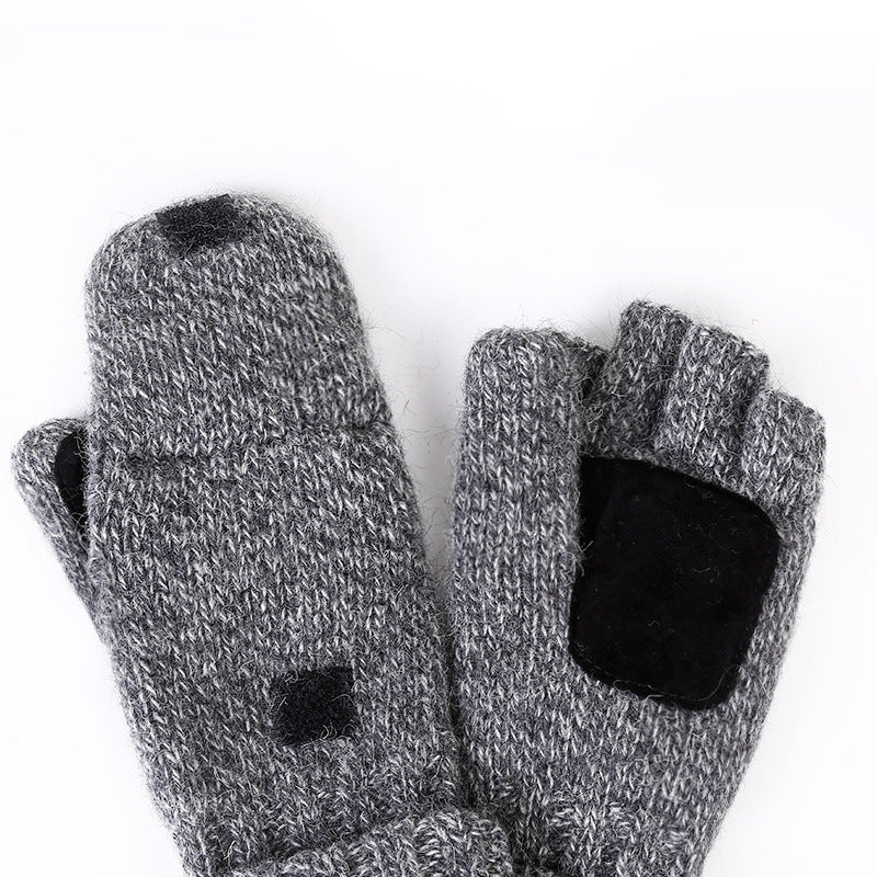 Wool Fingerless Gloves with Flap Unisex Biker Gloves