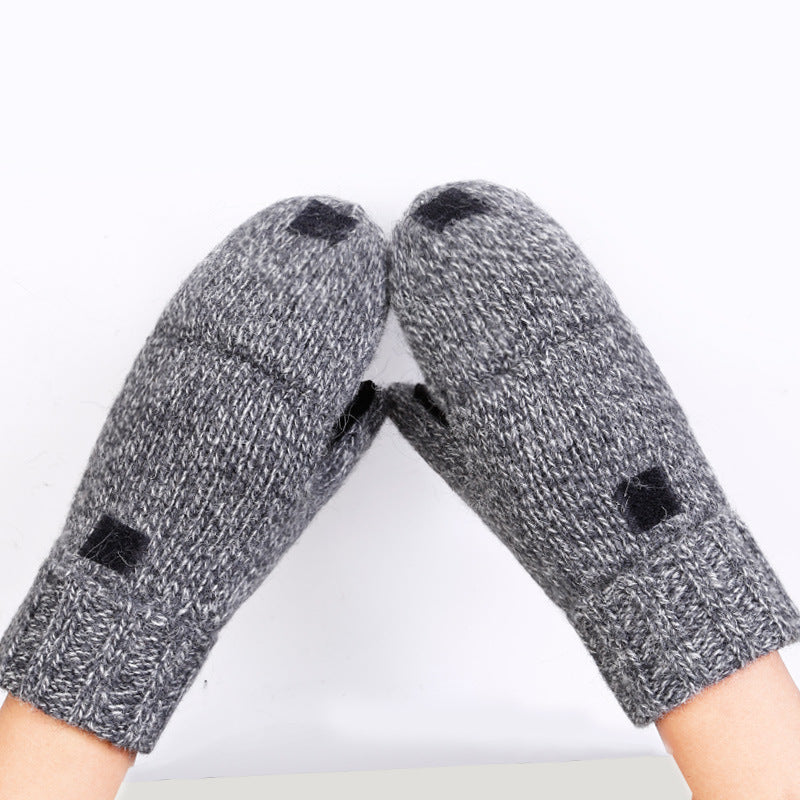 Wool Fingerless Gloves with Flap Unisex Biker Gloves