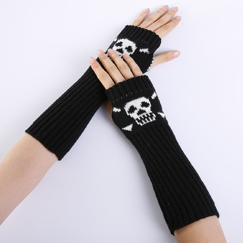 4 in 1 Skull Long Fingerless Gloves Fashion Print