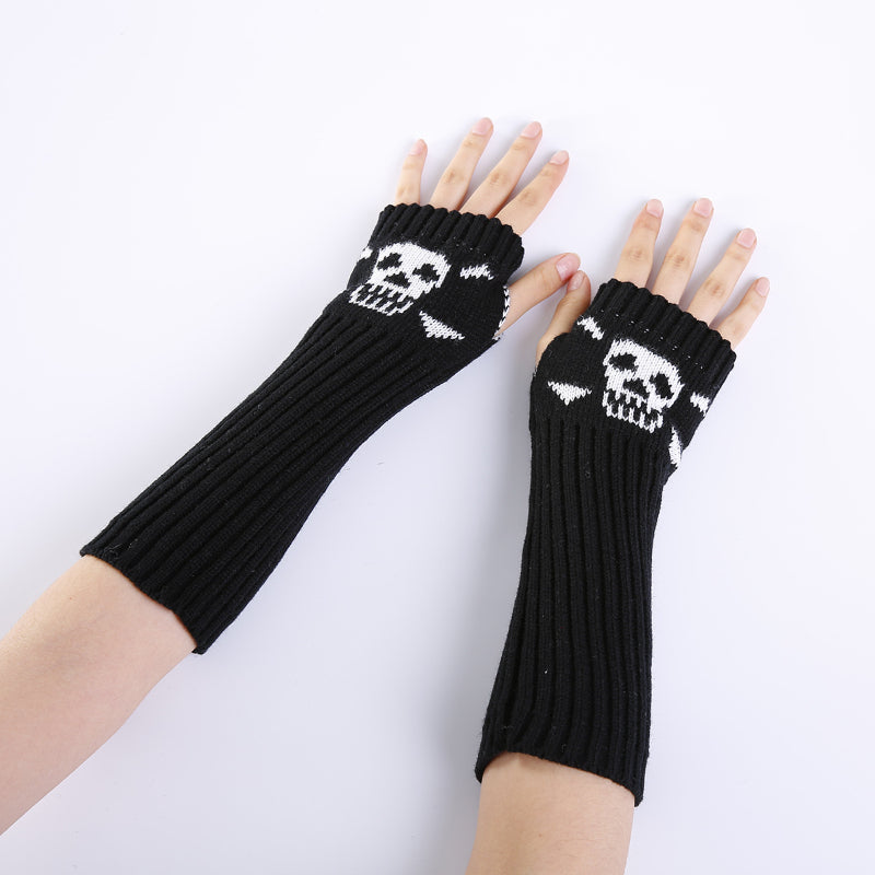 4 in 1 Skull Long Fingerless Gloves Fashion Print