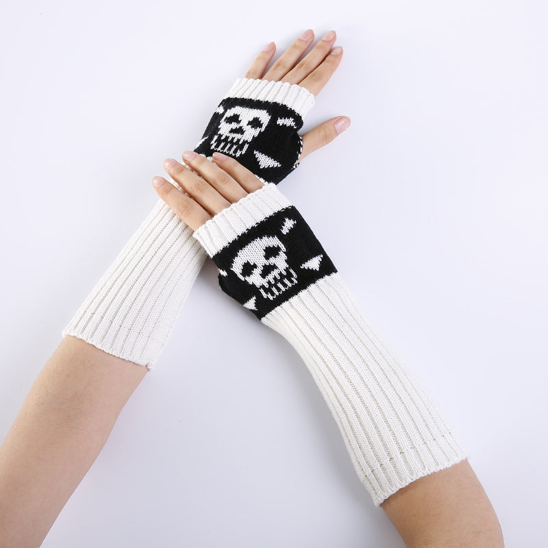 4 in 1 Skull Long Fingerless Gloves Fashion Print