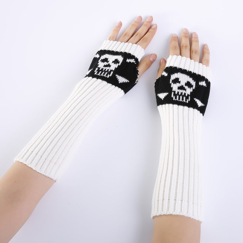 4 in 1 Skull Long Fingerless Gloves Fashion Print