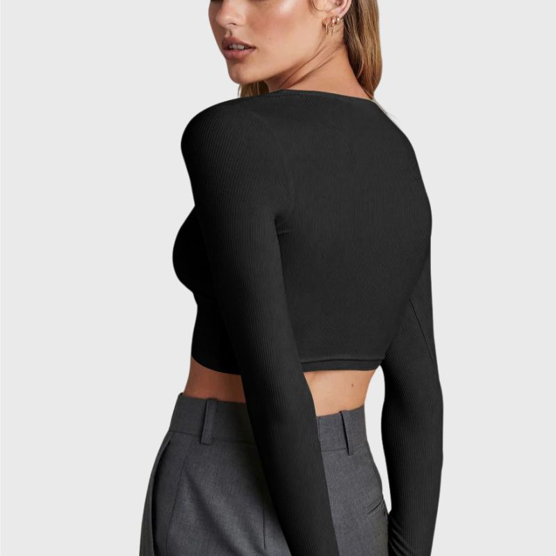 Black Crop Top Shirt Long Sleeve