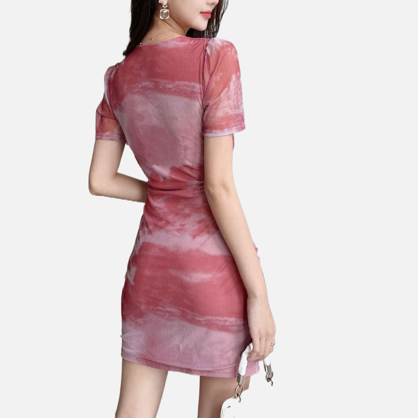 Ruched Bodycon with Floral Mesh Dress
